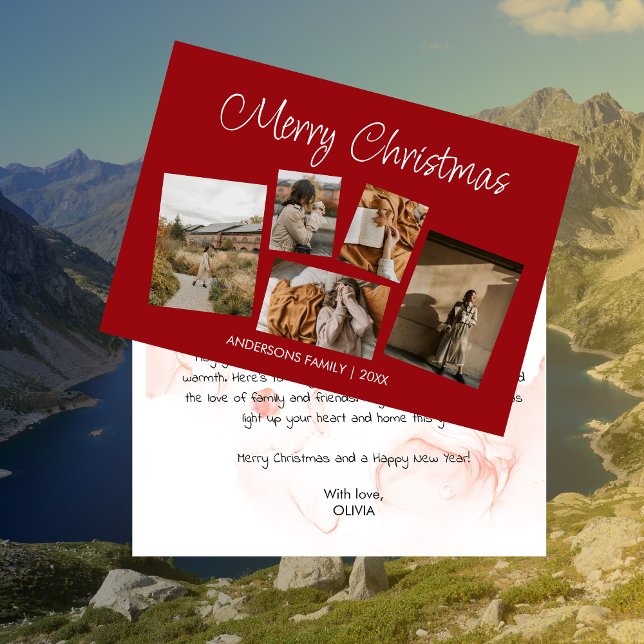 Tarjeta navideña moderna para Collage de fotos nav (Modern Merry Christmas Photo Collage Holiday Card)