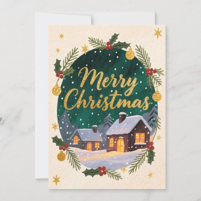 Tarjeta navideña navideña de vacaciones en inviern (Anverso)