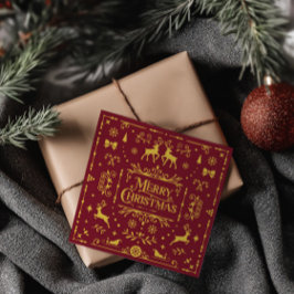 Tarjeta navideña nórdica de feriado rojo