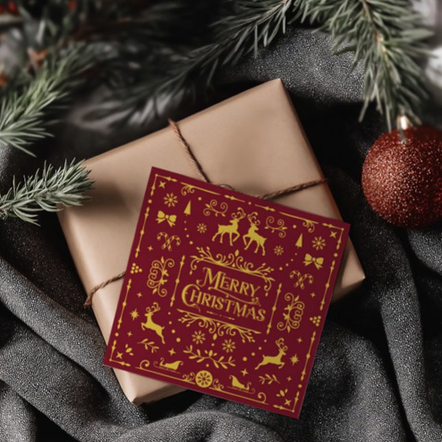 Tarjeta navideña nórdica de feriado rojo (Merry Christmas Red & Yellow Classic Holiday Card)