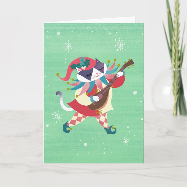 Tarjeta navideña para gato Elf Music navidad (Anverso)