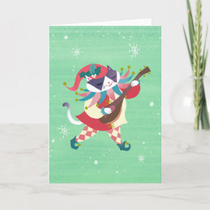 Tarjeta navideña para gato Elf Music navidad