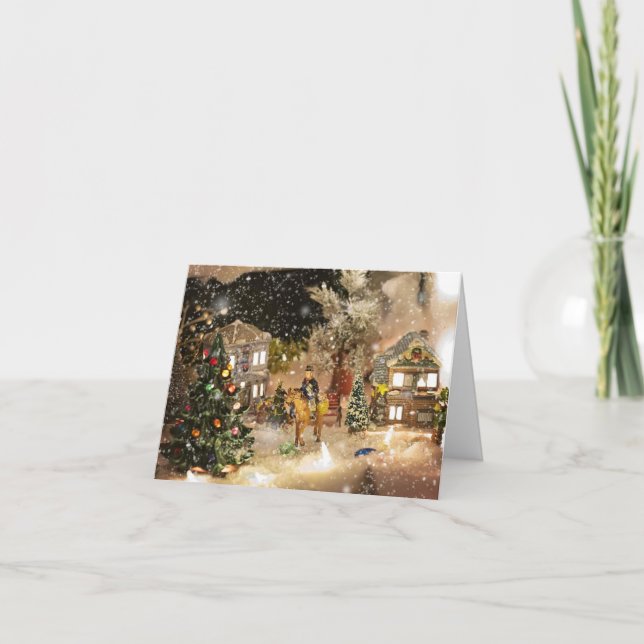 Tarjeta navideña para Navidades de aldea de nieve (Anverso)