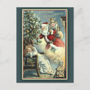 Tarjeta navideña para niños que duermen y Santa Vi