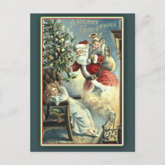 Tarjeta navideña para niños que duermen y Santa Vi