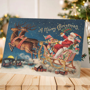 Tarjeta navideña Patriótico Santa Merry