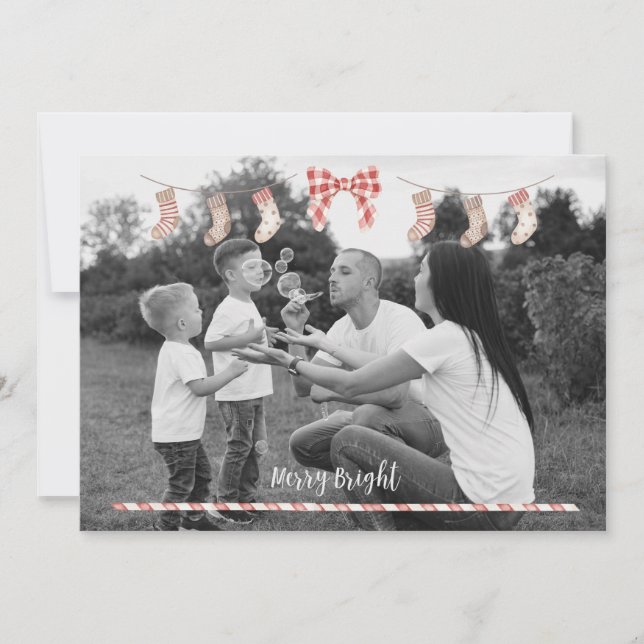 Tarjeta navideña personalizada con medias (Anverso)