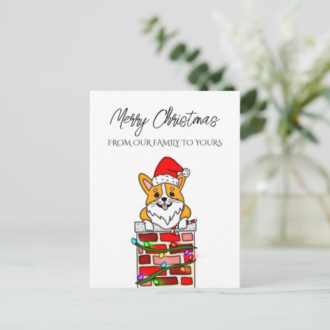 Tarjeta navideña personalizada con Santa Corgi (Anverso de pie)