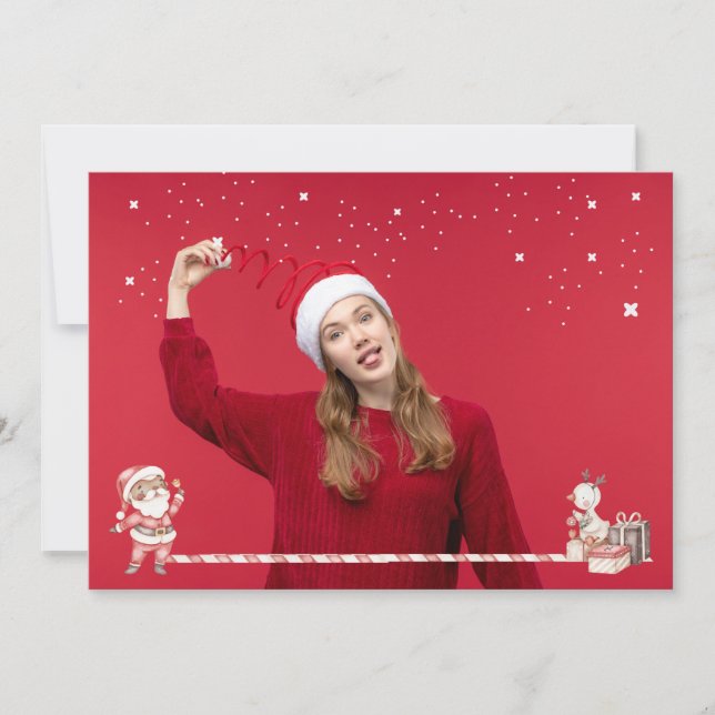 Tarjeta navideña personalizada con Santa y Regalos (Anverso)