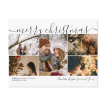 Tarjeta navideña personalizada de 5 fotos Merry