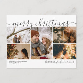 Tarjeta navideña personalizada de 5 fotos Merry
