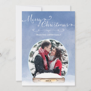 Tarjeta navideña personalizada Fotos Globe Merry