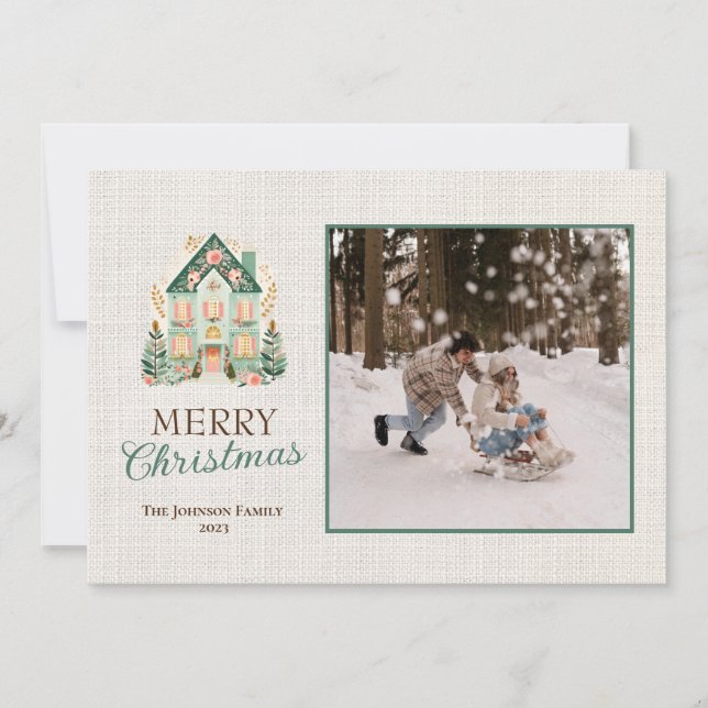 Tarjeta navideña personalizada Merry con fotos (Anverso)