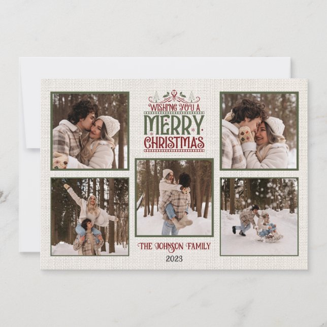 Tarjeta navideña personalizada Merry con fotos (Anverso)