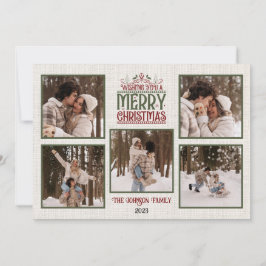 Tarjeta navideña personalizada Merry con fotos