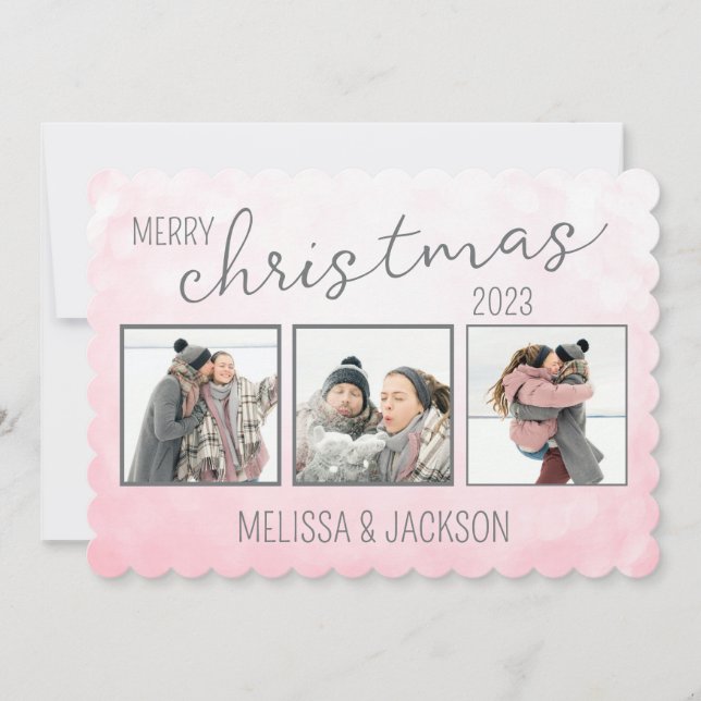 Tarjeta navideña personalizada Merry con fotos (Anverso)