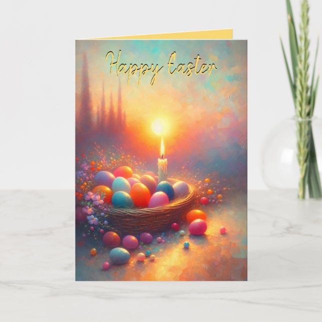 Tarjeta navideña plegada de la cesta de velas de S (Anverso)