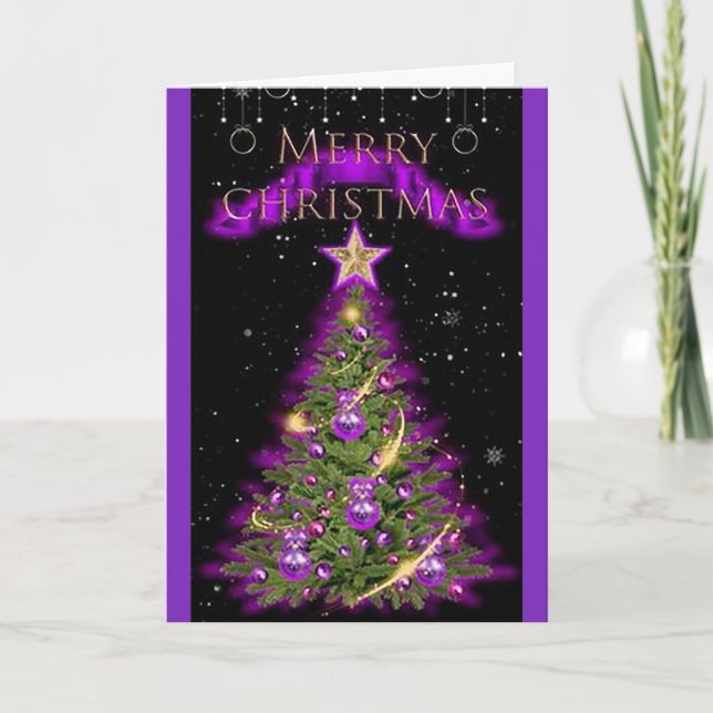 Tarjeta Navideña Plegada Morada Feliz Navidad (Anverso)
