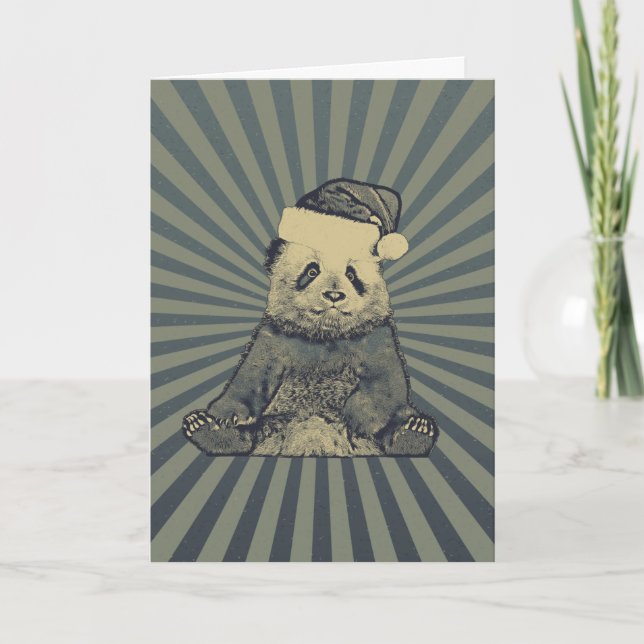 Tarjeta navideña plegada navideña Santa Panda Merr (Anverso)
