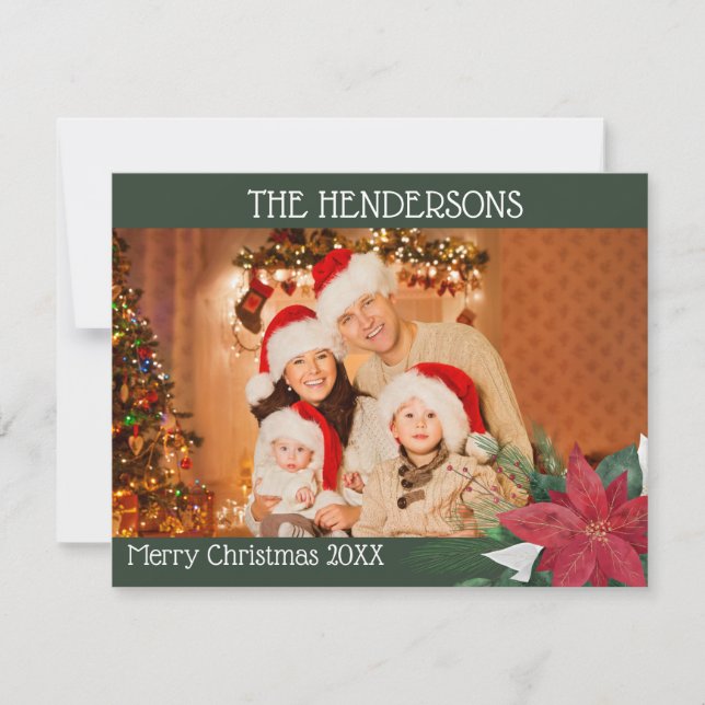 Tarjeta navideña Poinsettia para Navidades fotográ (Anverso)