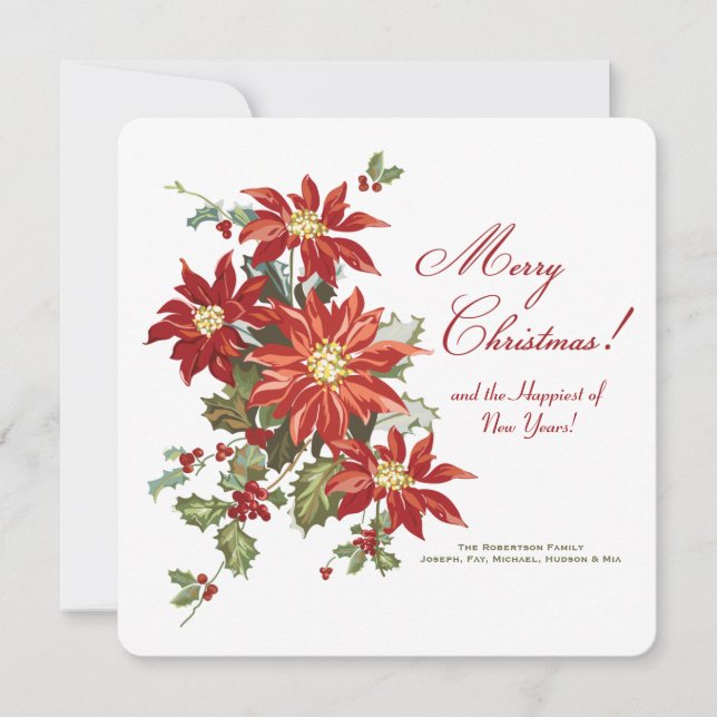 Tarjeta navideña Poinsettias para navidades (Anverso)
