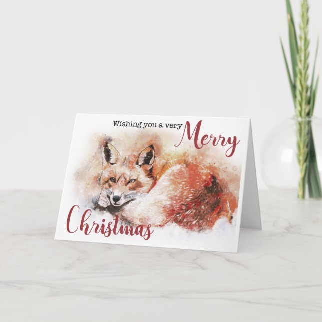 Tarjeta navideña Red Fox Merry (Anverso)