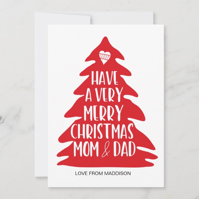 Tarjeta navideña Red Merry para mamá y papá (Anverso)
