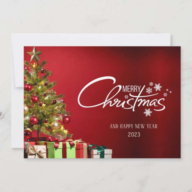 Tarjeta navideña Red Modern Merry (Anverso)