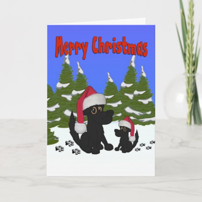 Tarjeta navideña Santa Dogs Merry (Anverso)