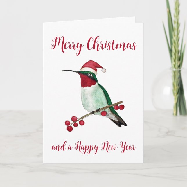 Tarjeta navideña Santa Hummingbird (Anverso)