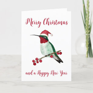 Tarjeta navideña Santa Hummingbird
