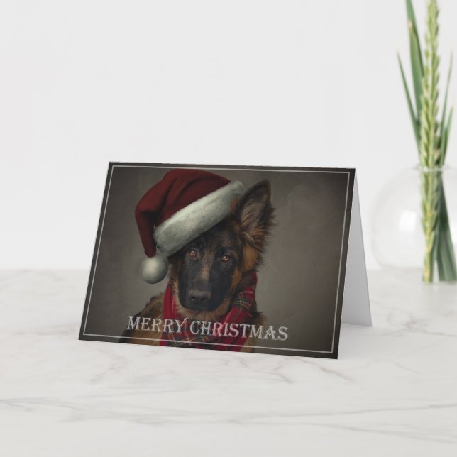 Tarjeta navideña santa para pastores alemanes. (Anverso)