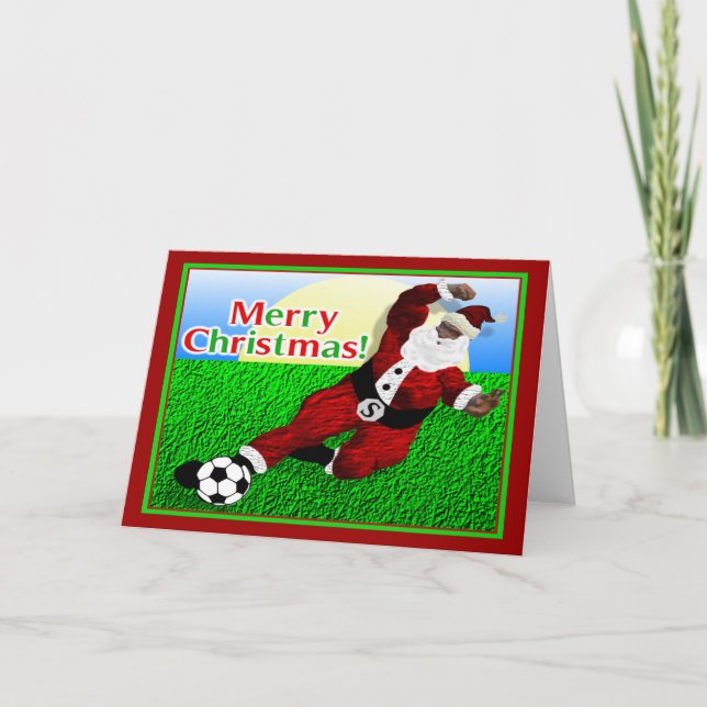 Tarjeta navideña Santa Soccer Merry (Anverso)
