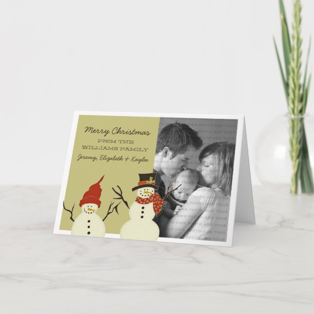 Tarjeta navideña Snowman Duo, sabio (Anverso)