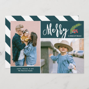 Tarjeta navideña Verde azulada para dos Navidades 