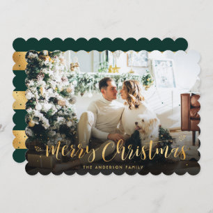 Tarjeta navideña verde de oro