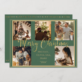Tarjeta Navideña Verde Foto Dorada Letra Festiva