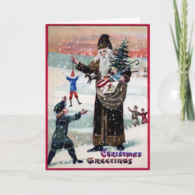 Tarjeta navideña victoriana Tall Santa (Anverso)