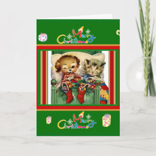 Tarjeta Navideña Vintage Feliz Navidad Gatitos Per