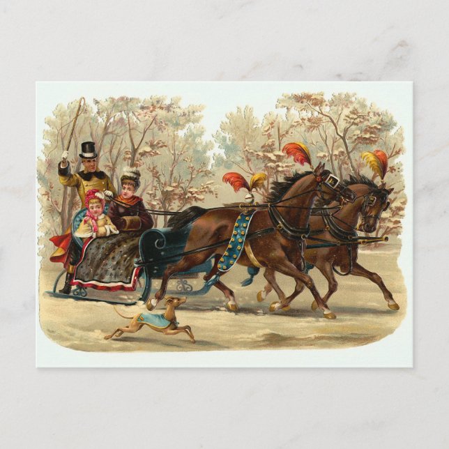 Tarjeta navideña vintage "Sleigh Ride" (Anverso)