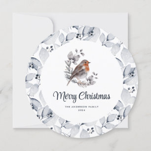 Tarjeta navideña Watercolor Robin Bird Classic Mer