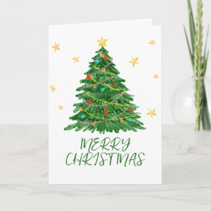Tarjeta navideña Watercolor Tree Merry