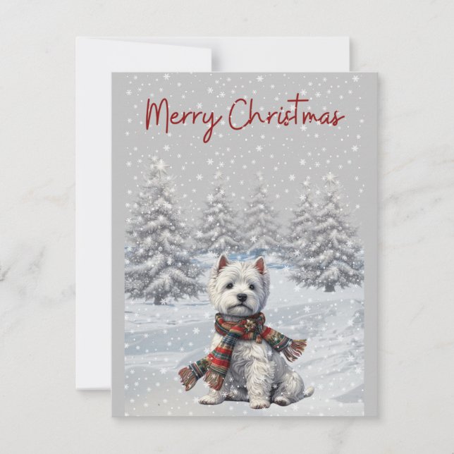 Tarjeta navideña Winter Westie Merry (Anverso)