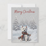 Tarjeta navideña Winter Westie Merry<br><div class="desc">West Highland Terrier en una escena de invierno Tarjeta navideña feliz</div>