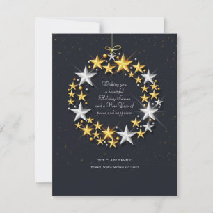 Tarjeta navideña Wreath de estrellas brillantes