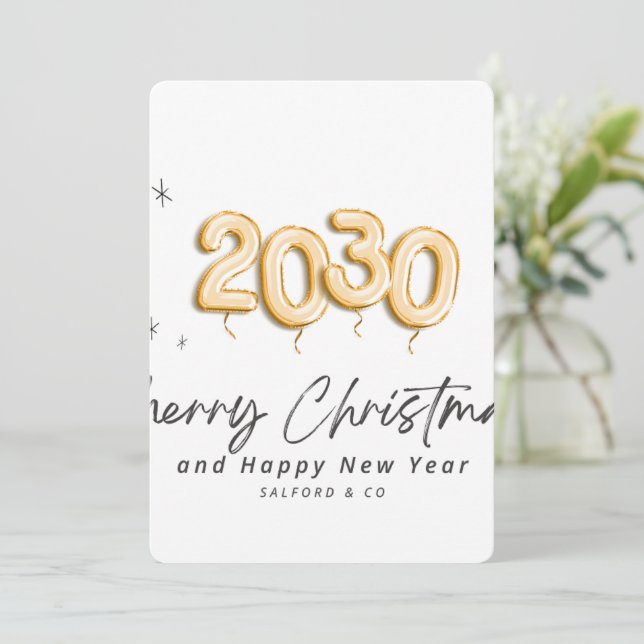 Tarjeta navideña y navideña de Año Nuevo 2030 (Anverso de pie)