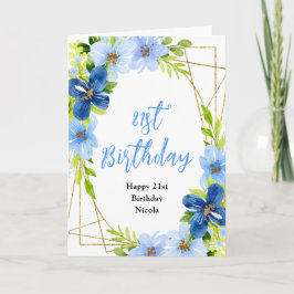 Tarjeta Navy and Baby Blue Floral Birthday
