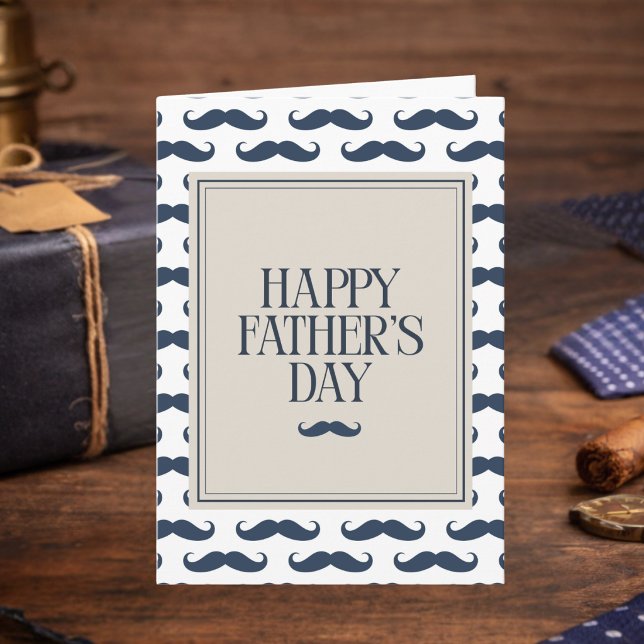 Tarjeta Navy Blue Mustache Pattern Happy Father's Day (Subido por el creador)