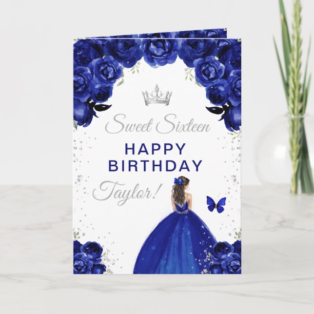 Tarjeta Navy Brunette Hair Chica Dulce Cumpleaños (Anverso)