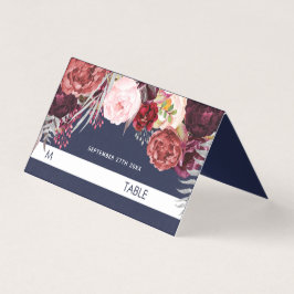 Tarjeta Navy Fall Marsala Peony Boda Tent Place Cards